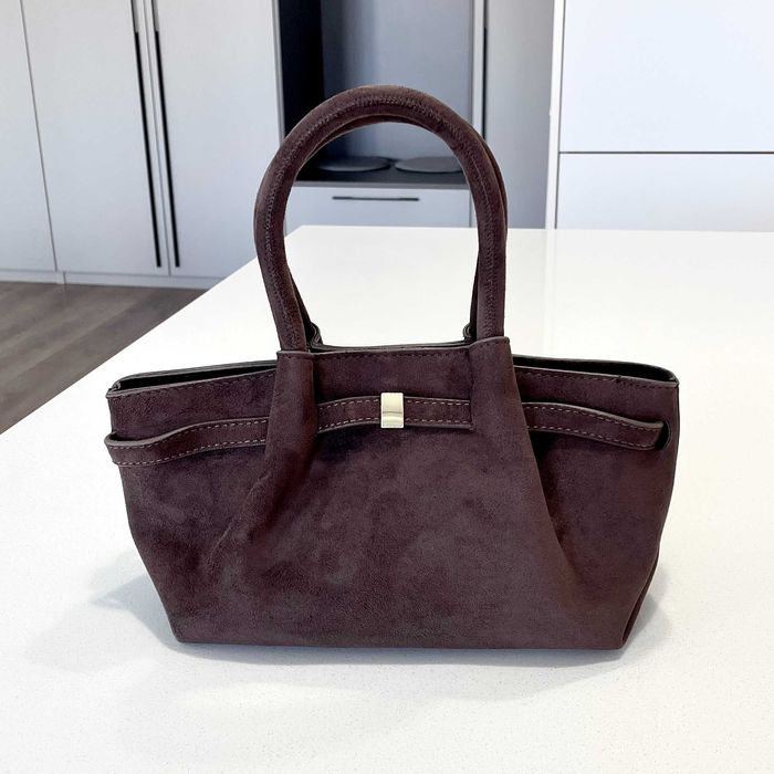 Стильна сумка гондола тоут жіноча коричнева колір кави якісна екозамша