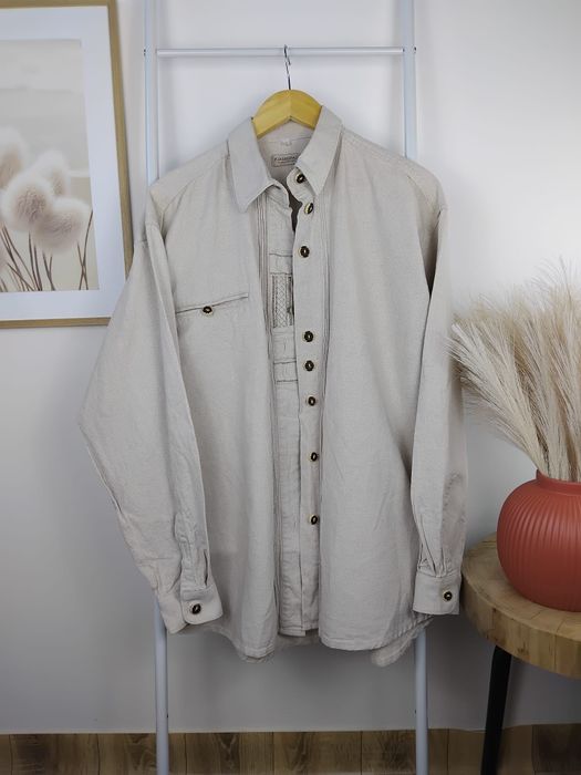 Lniana koszula narzutka bawełniana kurtka koszulowa vintage len XL 42