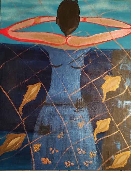 "Złota rybka "obraz ręcznie malowany