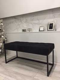 Ławeczka metalowa XL siedzisko tapicerowane pufka pikowana czarna