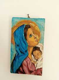Maryja z Dzieciątkiem obraz na desce prezent chrzciny komunia