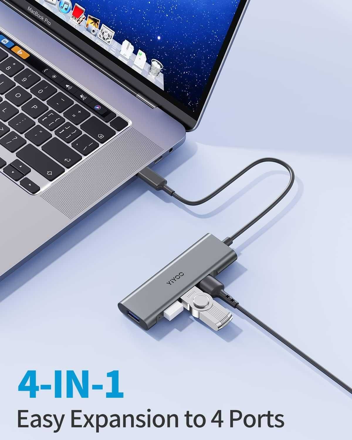 YIYOO 4-w-1 USB C HUB, stacja dokująca USB C z 4 USB 3.0,  5 Gb/s