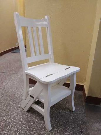 Krzesło drabinka białe drewniane antyk