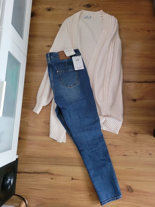Sweter kardigan nowy Reserved s I spodnie jeansowe mohito m nowe