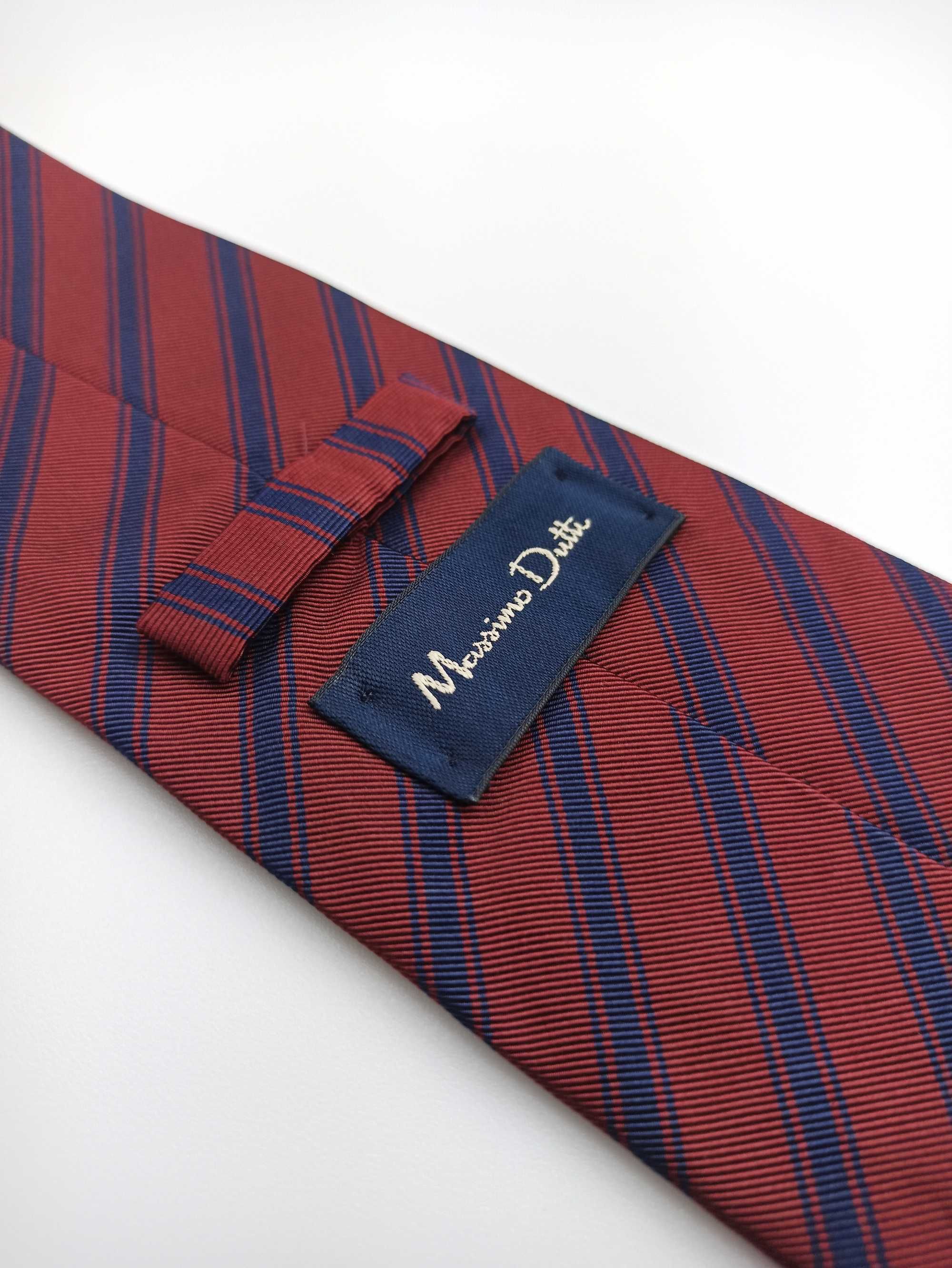 Massimo Dutti czerwony jedwabny krawat w paski regimental mpi157