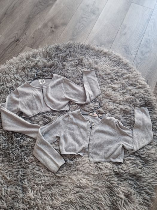 H&M srebrne bolerka dla bliźniaczek 98/104