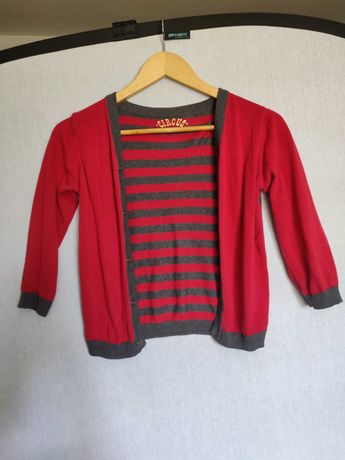 Кардиган полоска светр свитер красний червоний реглан 110-116 4-5