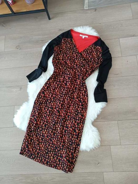 Elegancka kopertowa sukienka w cętki retro vintage S-L