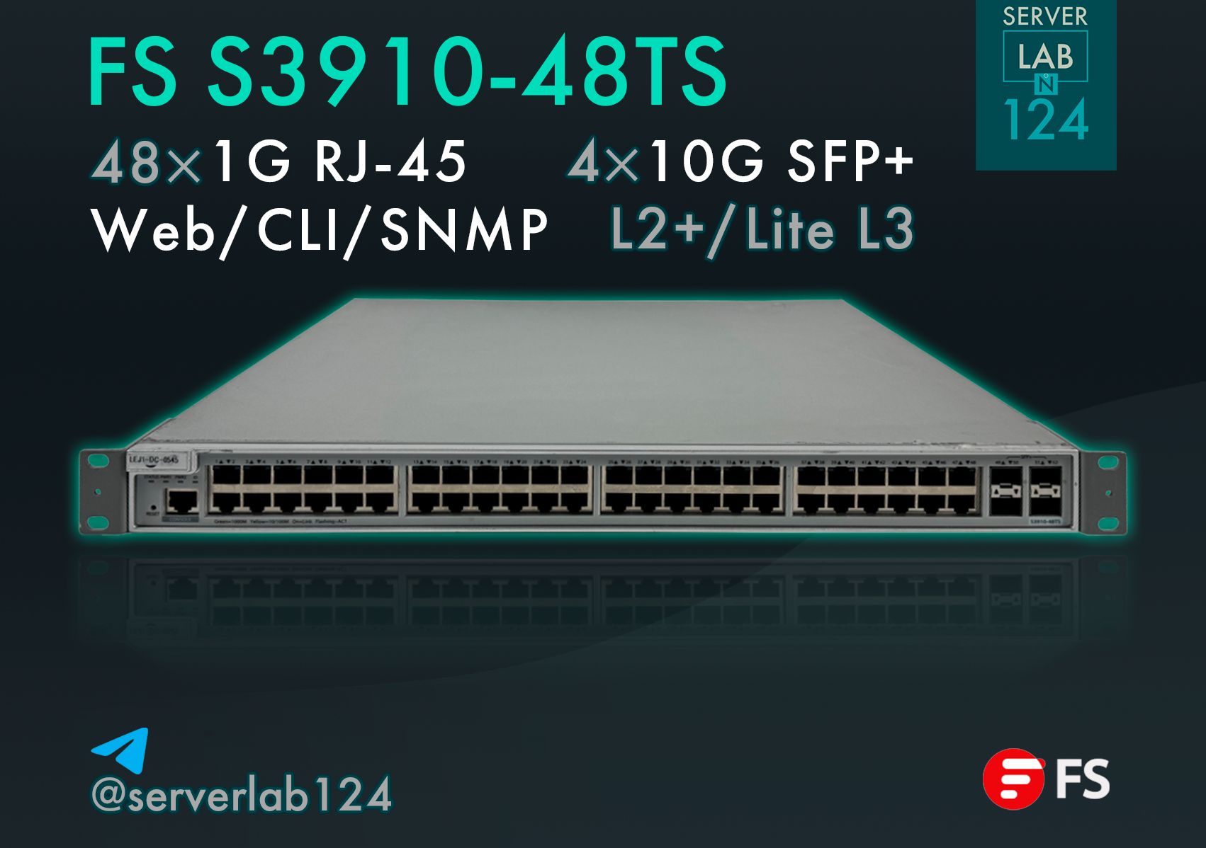 Комутатор FS S3910-48TS | 48 * 1G BASE-T; 4 * 10G SFP+
