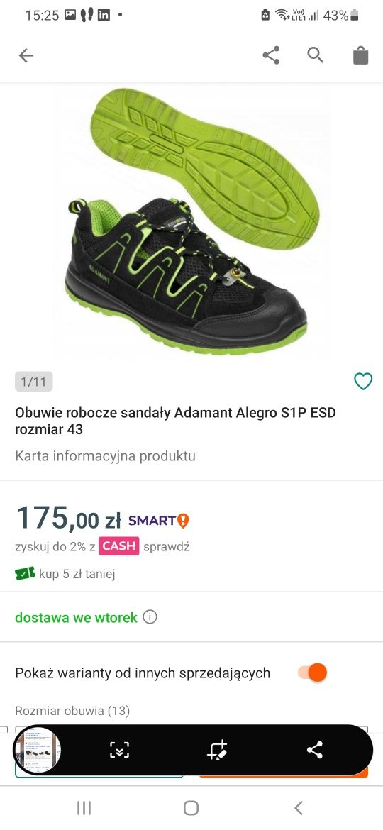 Buty robocze męskie, rozmiar 40, cena za 1 parę