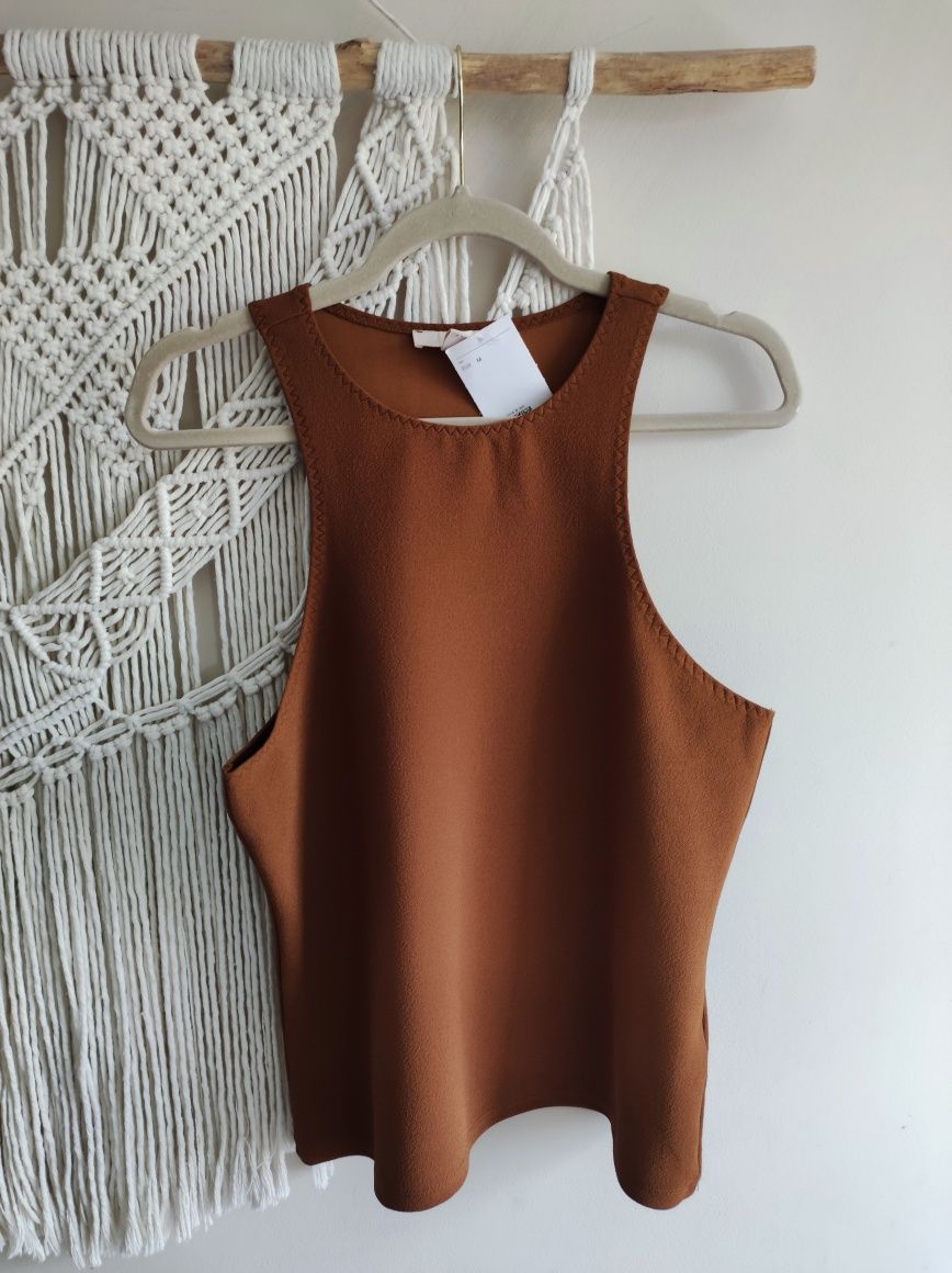 Brązowy top z krepy H&M L 40 nowy z metką
