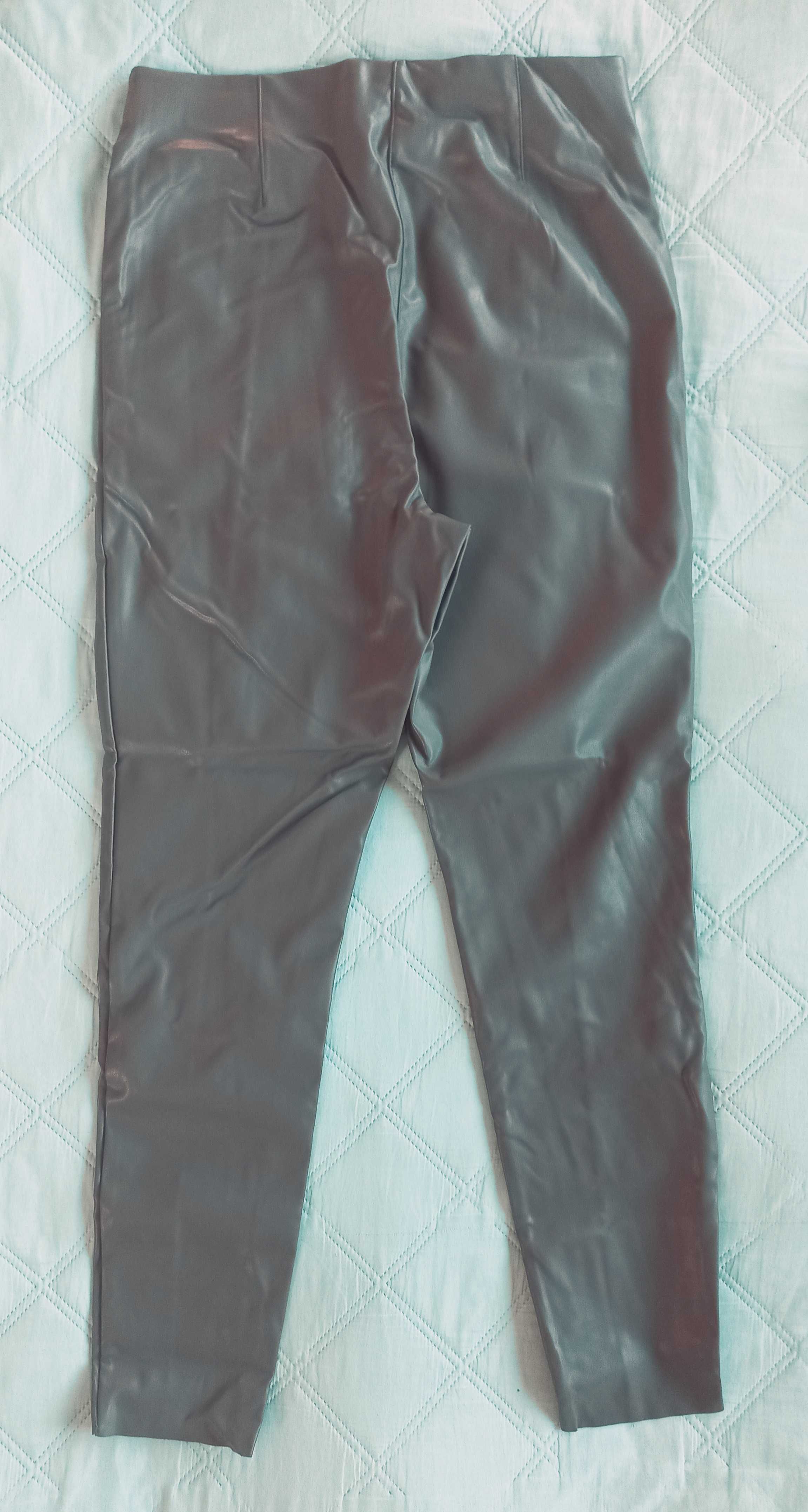 Używane szare eleganckie spodnie z ekoskóry - H&M - XL