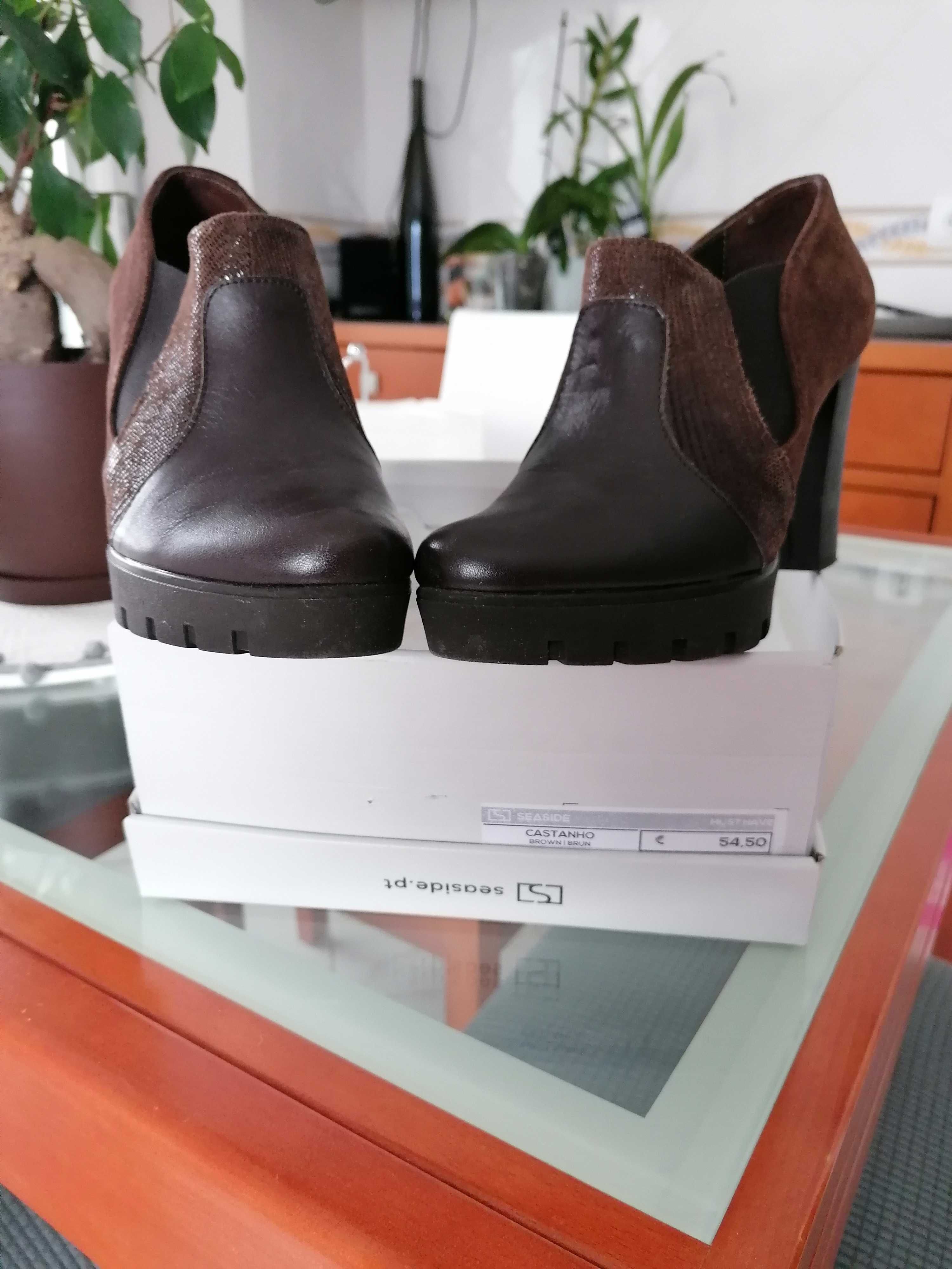 Botins pele castanho chocolate novos