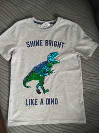Koszulka T-shirt dinozaur cekiny H&M r. 134/140