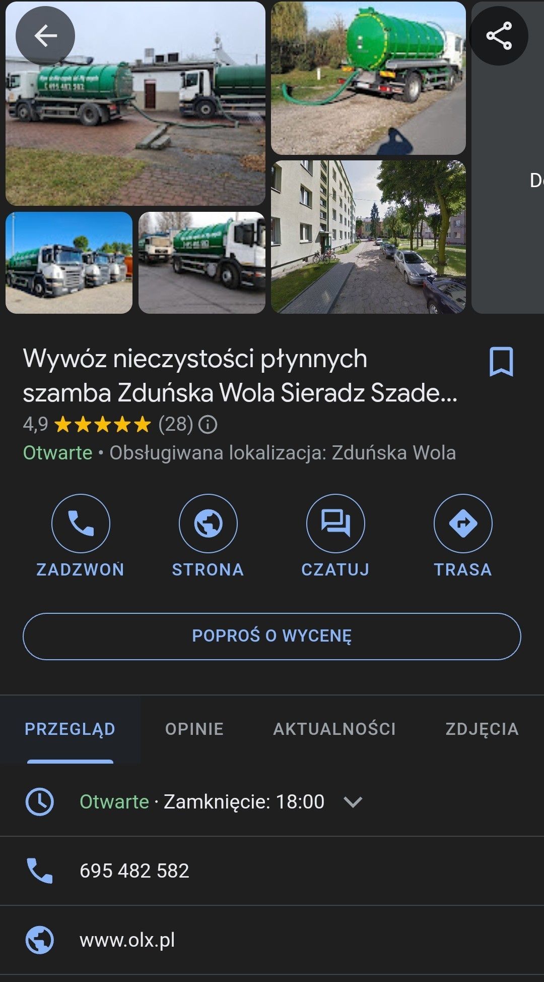 Wywóz nieczystości szamba 20 m3 Zduńska Wola Sieradz Zapolice Szadek