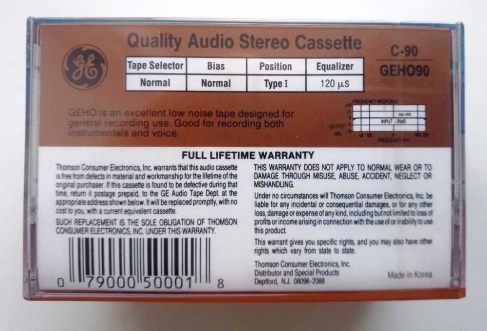 Редкая винтажная кассета GE-HO C 90(Thomson) Korea Как Sony