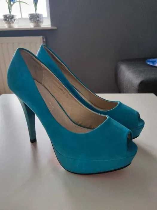 Szpilki sandały odkryte czerwona podeszwa wysokie na obcasie platforma