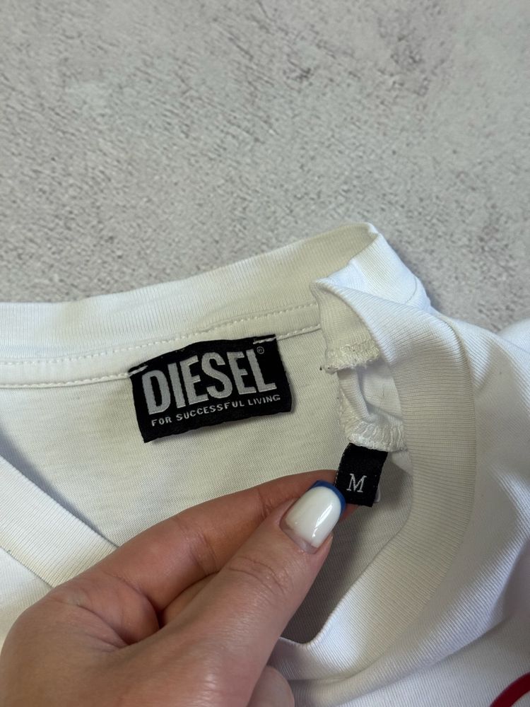 Футболка чоловіча біла преміальна Diesel big logo оригінал