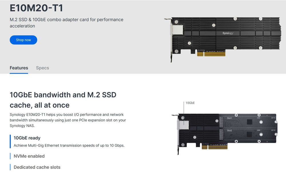Synology DS1819+ (8 bays, 16Gb RAM, 10Gbe RJ45 + 2xM.2 SSD)