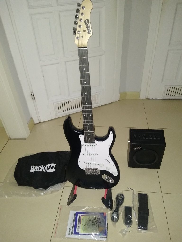 Gitara Elektryczna RockJam RJEG02-SK-BK Wzmacniacz Zestaw