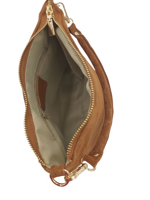 Torebka damska listonoszka skóra naturalna zamszowa karmelowy brąz