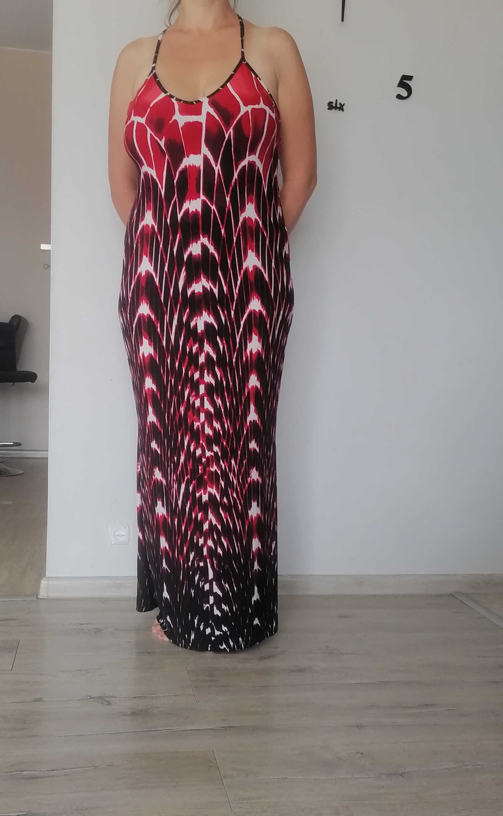 Nowa długa sukienka maxi wzory bez pleców syrenka 40 42