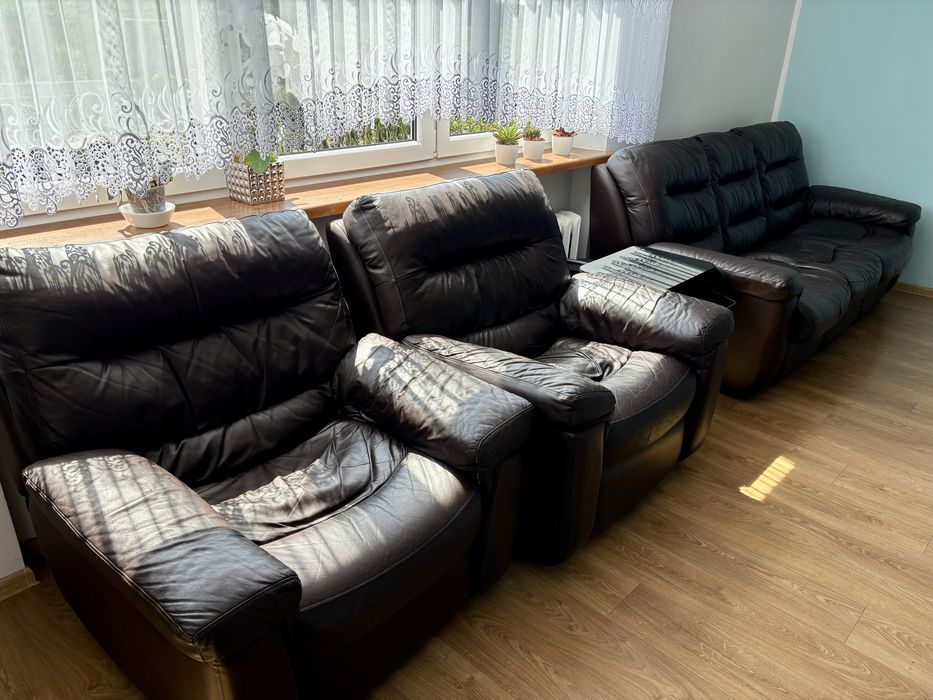 Zestaw wypoczynkowy skórzany – kanapa + 2 fotele (relax)
