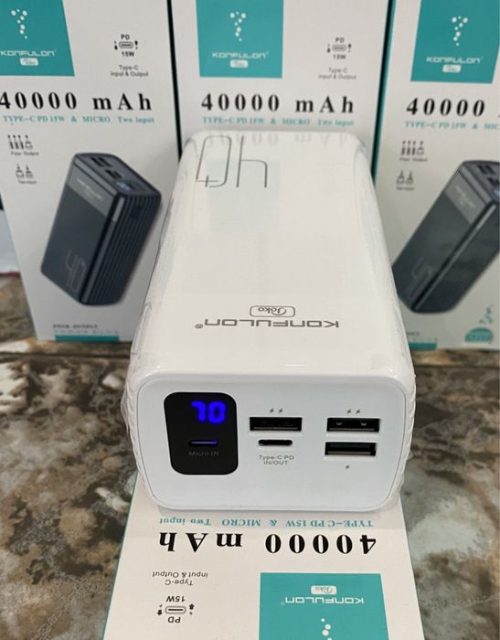 Павербанк Konfulon 40000mAh зі швидкою зарядкою.Чорні в наявності