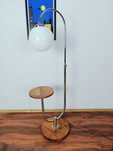 Lampa stojąca, podłogowa Chrom Orzech Klosz Kula styl Art Deco Bauhaus