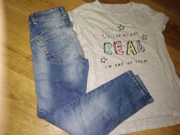 Zestaw dżinsy i koszulka dla dziewczynki r 128