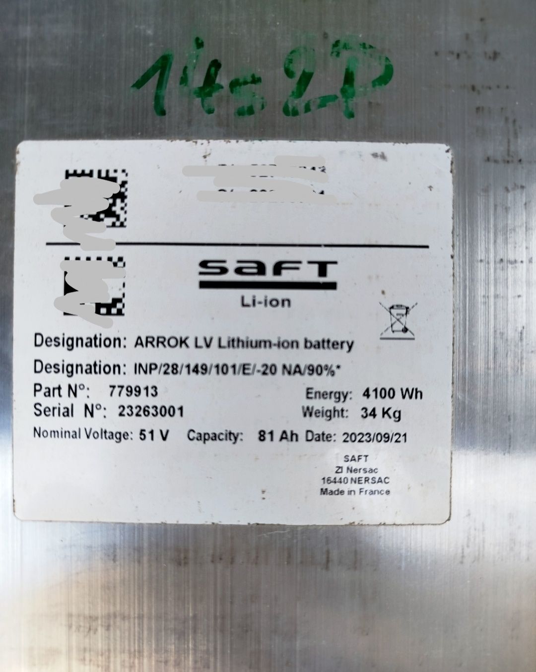 Акумулятор/батарея SAFT 48V(14S), 4,1 kWt. 2023 р.