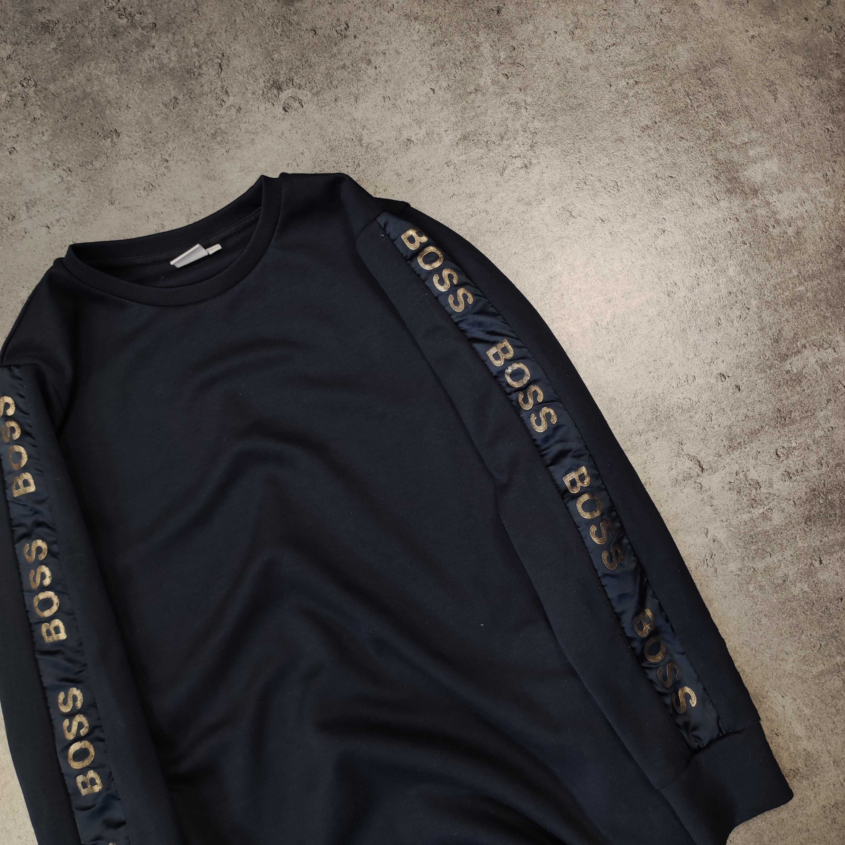 DAMSKA PREMIUM Bluza Sukienka Dłuższa Lampas Logo Granatowa Hugo Boss