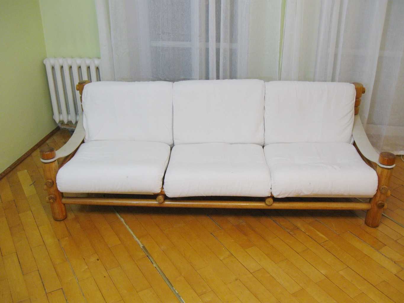 Komplet wypoczynkowy meble, fotel, kanapa, stolik, drewno skandynawski