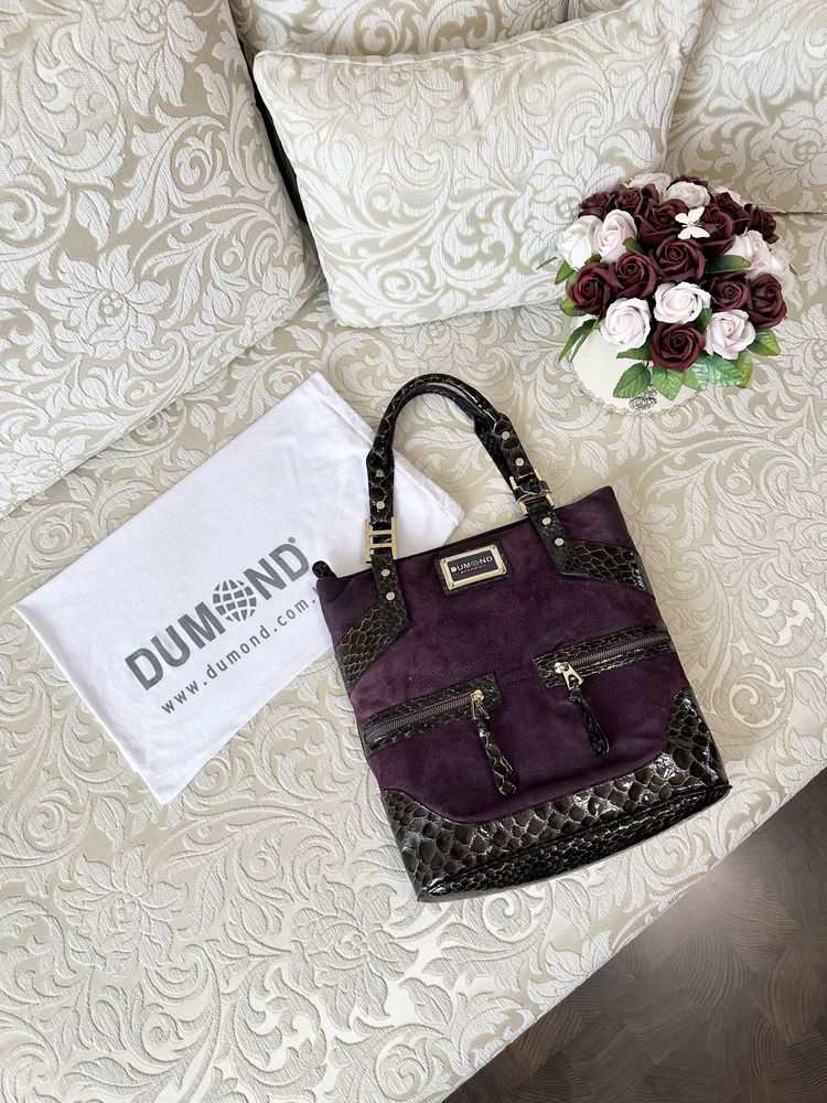 Шикарная брендовая женская сумка «DUMOND», замшевая, кожаная сумка