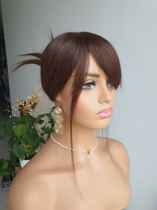 Tupet topper dopinka z włosów naturalnych w 100% brąz Jowita 40 cm