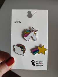 Pins de unicórnio, arco íris e estrela cadente