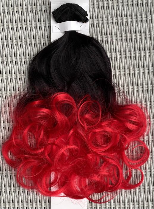 Premium Ultra włosy doczepiane, czarny/czerwony/ombre clip in ( 362 )