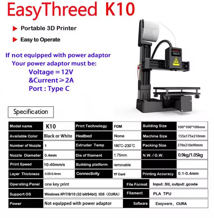 Easy Threed k10 (чорний) 3d принтер для початківців