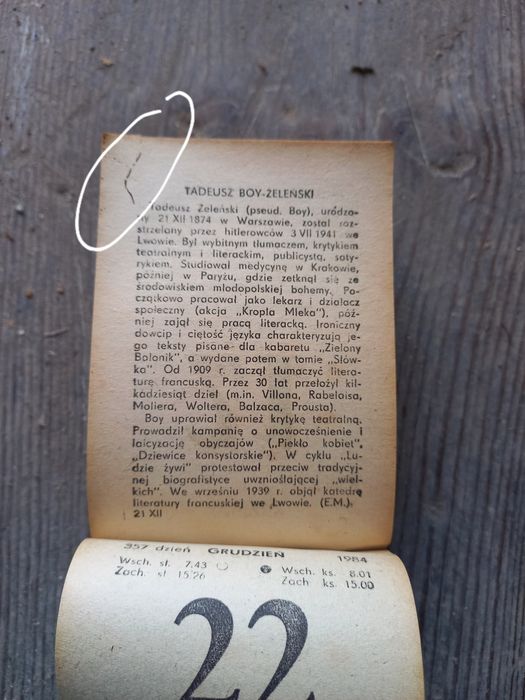 Kalendarz zdzierak 1984 - kompletny