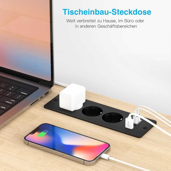 Listwa zasilająca z 3 gniazdami do zabudowy w blat. 2 port USB 2 Typ C