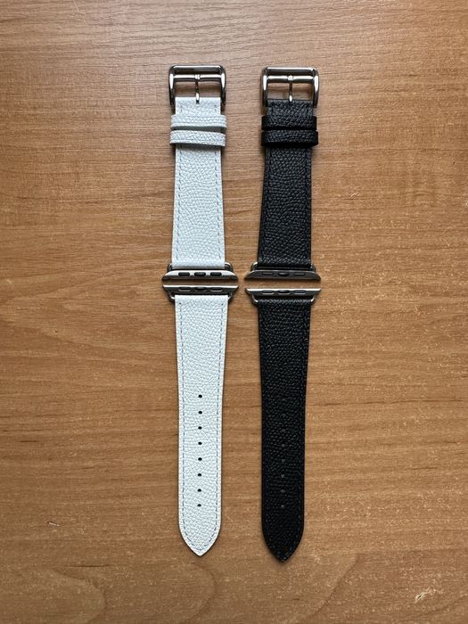 Ремінець 1+1 браслет для Apple Watch 44/42 білий та чорний шкіра
