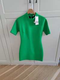 Sukienka mini ZARA zielona rozmiar S