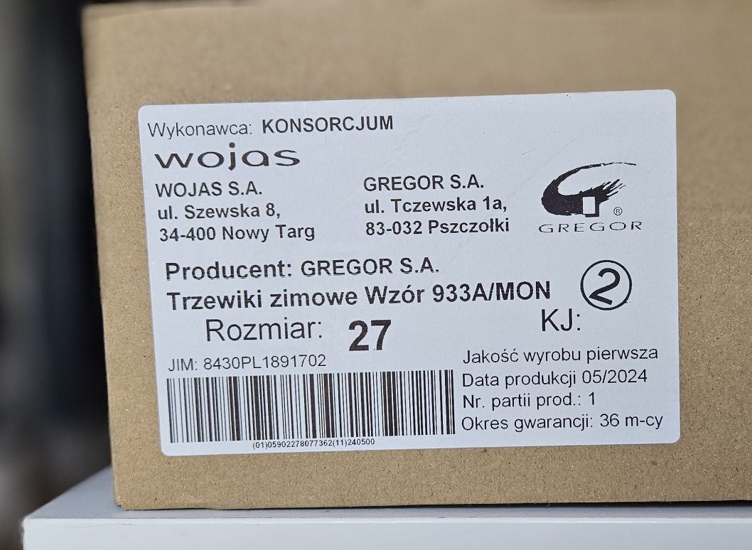 Buty wojskowe zimowe 27 41.5r 933a/mon Wojas/Gregor