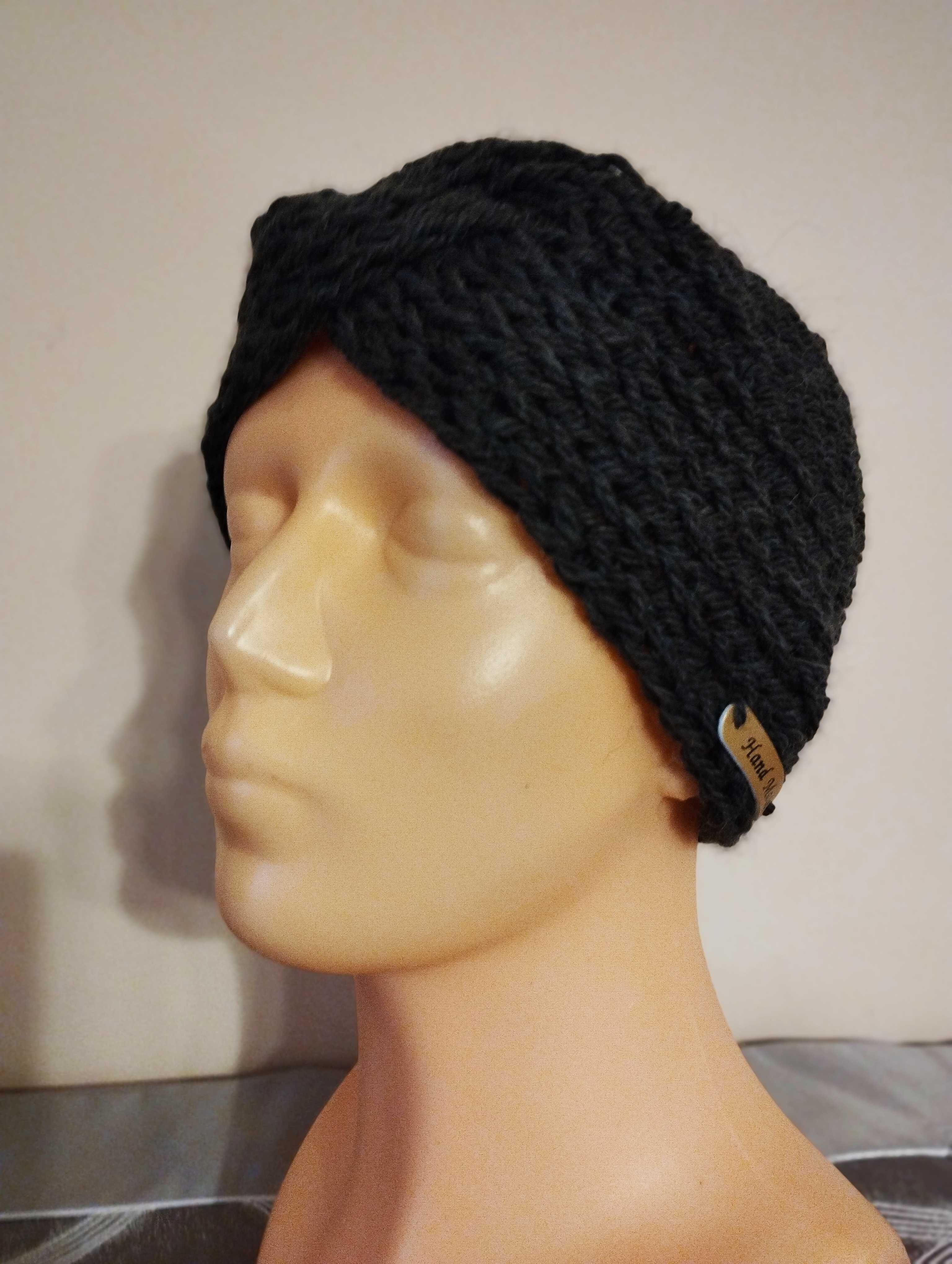 Zielona opaska na głowę turban 100% wełna