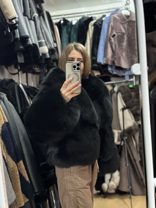 Шуба песец черная автоледи полушубок мех хутро