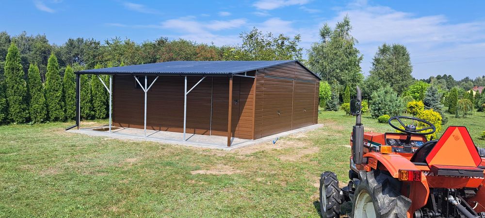 Garaż Blaszany + ZADASZENIE - Dwa Wjazdy - Drewnopodobny - ESSTAL*