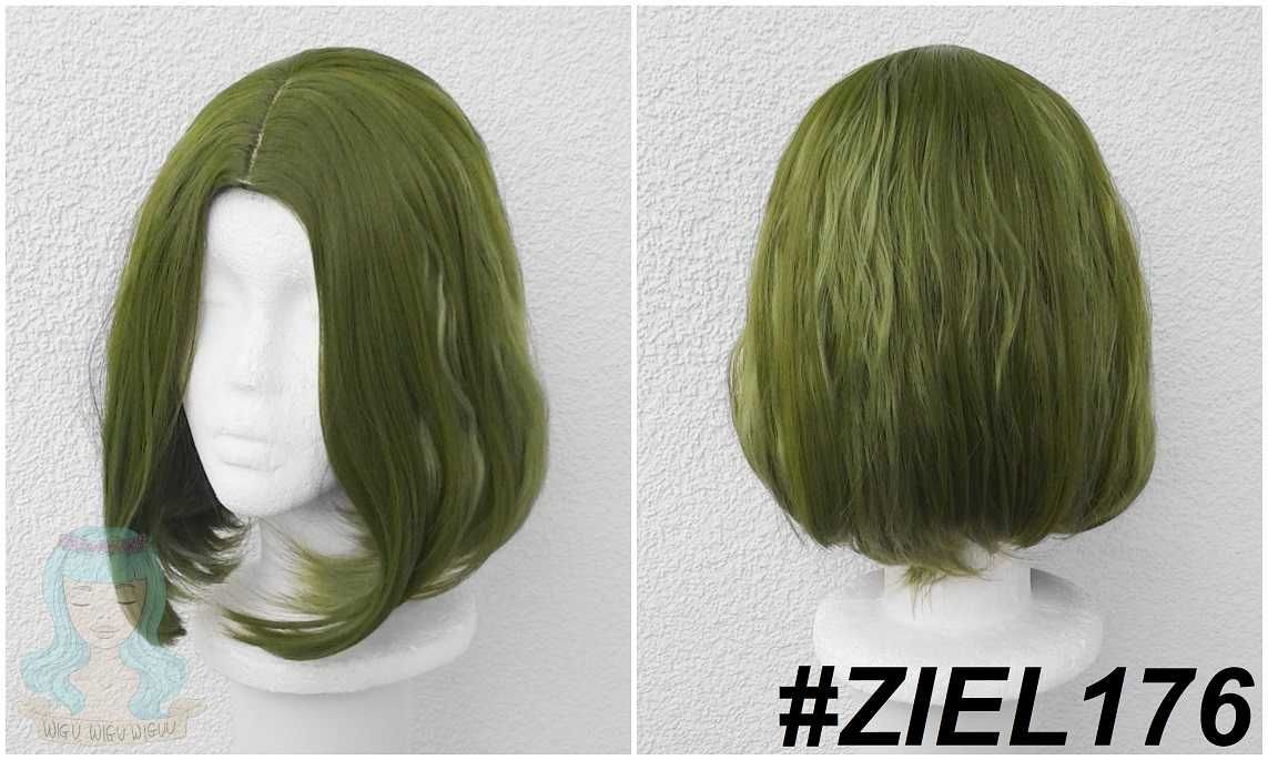 Krótka zielona peruka z przedziałkiem bez grzywki bob cosplay wig