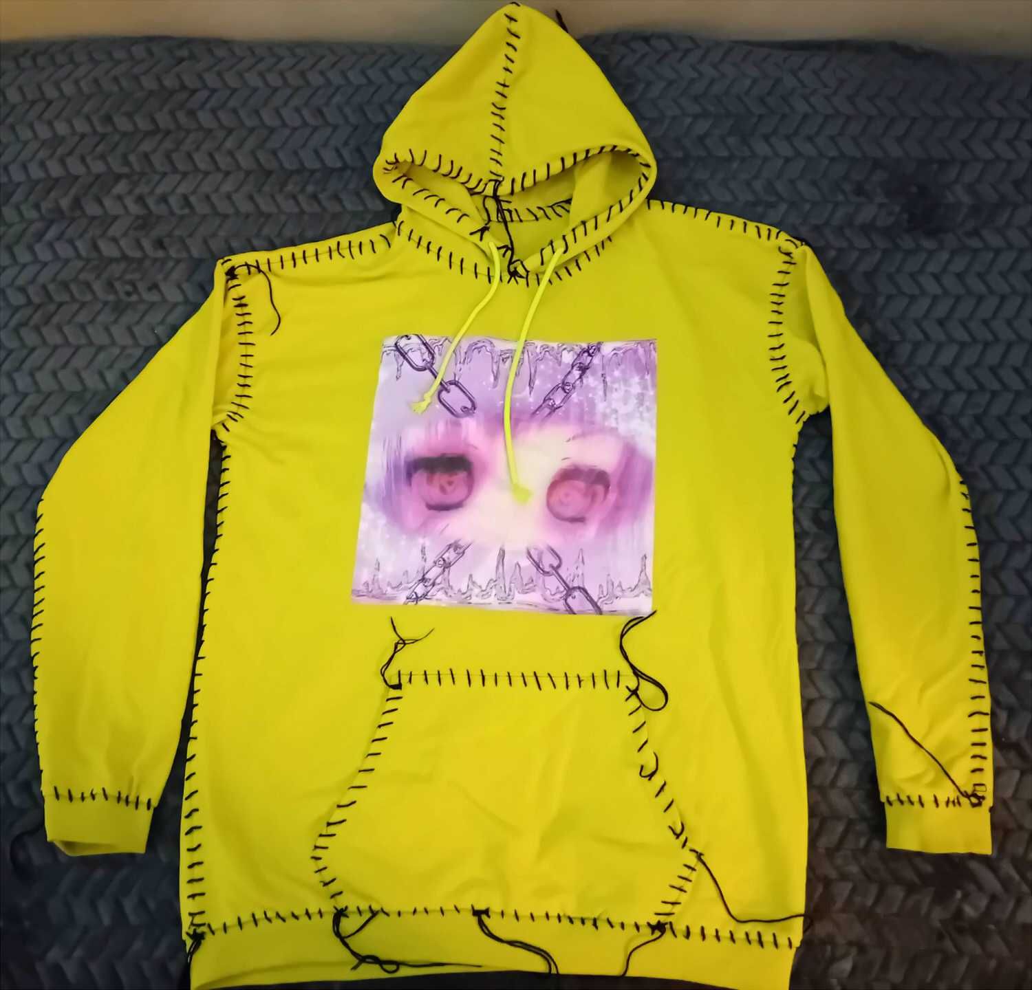 męska bluza alternatywna anime emo neonowo-żółta L/XL