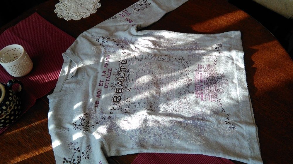 NEXT, bluzka 100 % bawelna, UK 12, nadruk- jezyk francuski