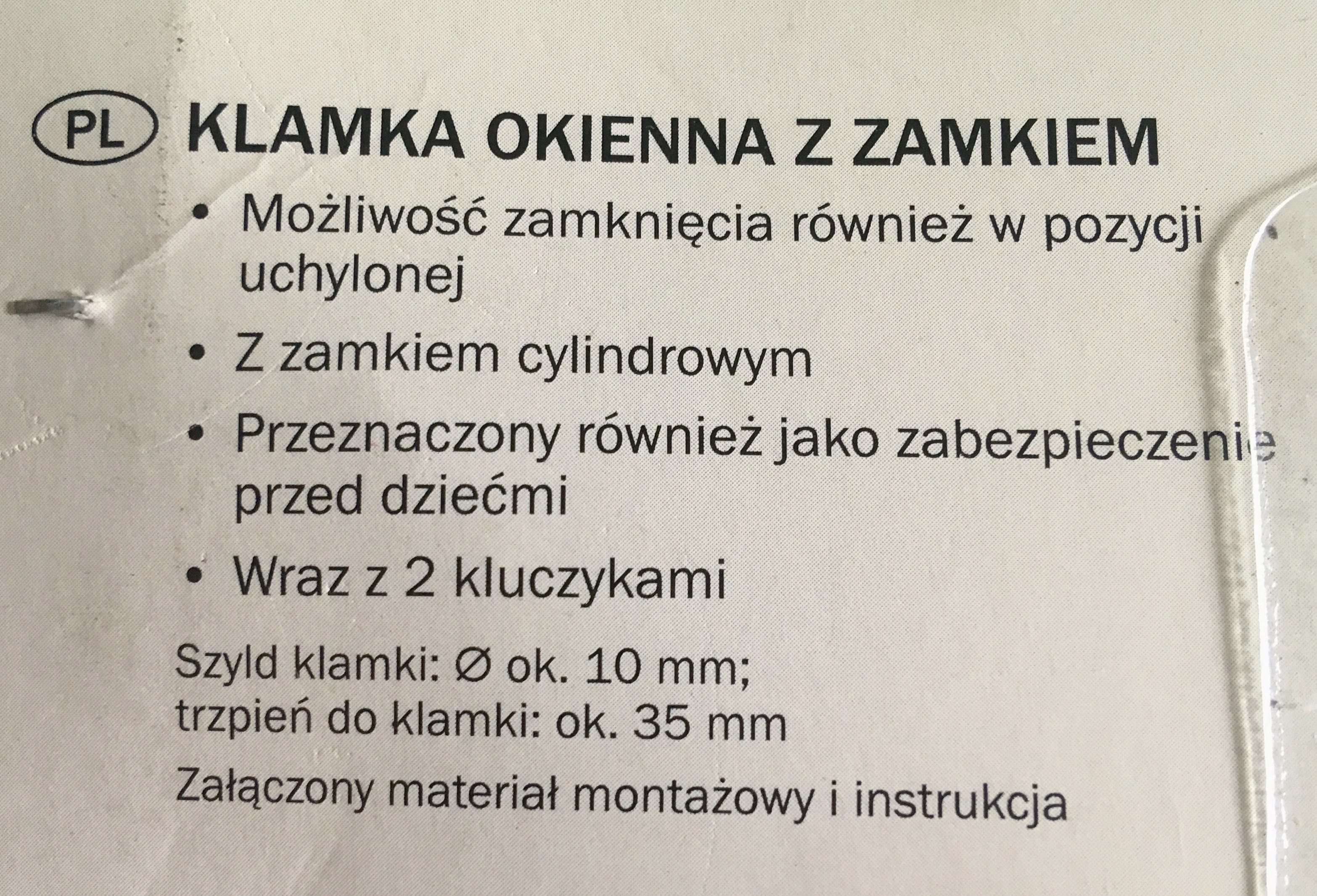 Nieużywane! Dwie białe klamki okienne z kluczykami